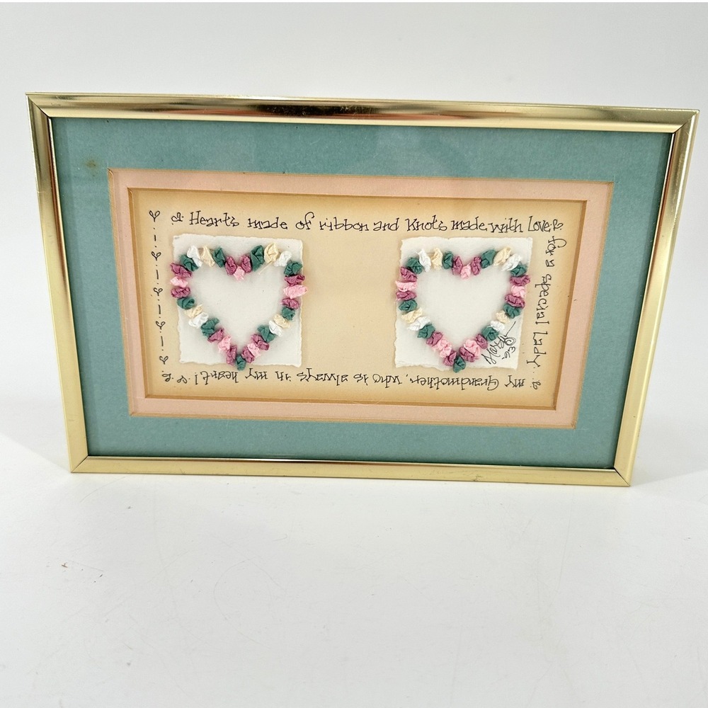 Vtg 90s "Grandmother" Framed Ribbon Heart‎ Country Art Print Embroidery